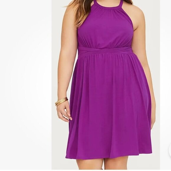 Torrid Plus Criss Cross Back High Neck Purple Dress - Picture 1 of 9
